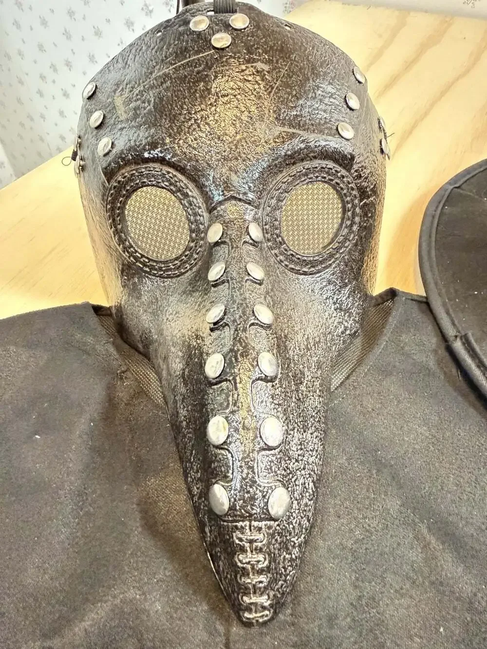 Black Plague Doctor Costume Long Nose Bird Mask Spirit Halloween Masquerade XL